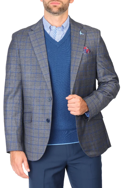 men's modern fit suit -Charcoal Melange Windowpane Sport Coat