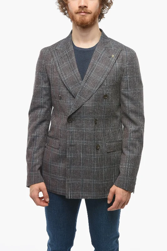 men's three piece wedding suit -Corneliani CC COLLECTION Double-breasted REWARD District Check Blazer