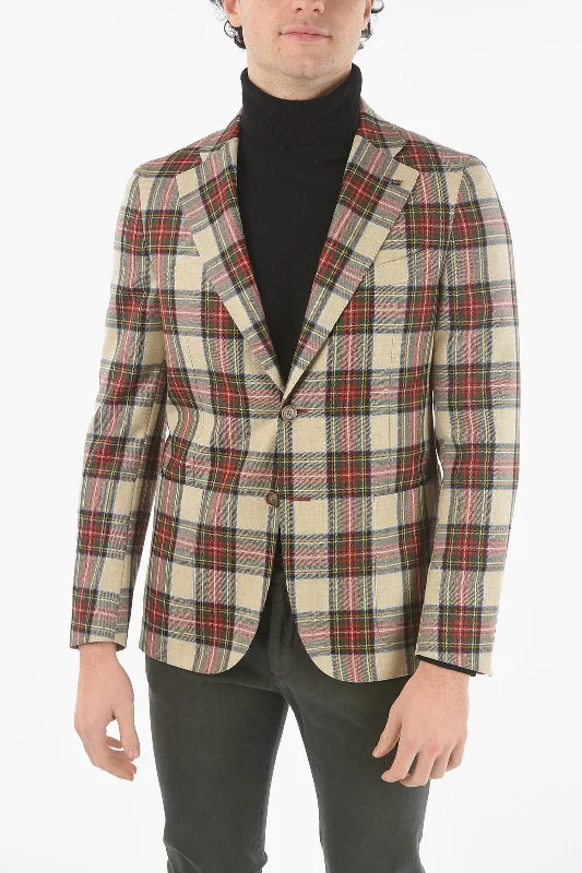 men's suit with leather shoes -Corneliani CC COLLECTION Half-lined REWARD Plaid Check Blazer