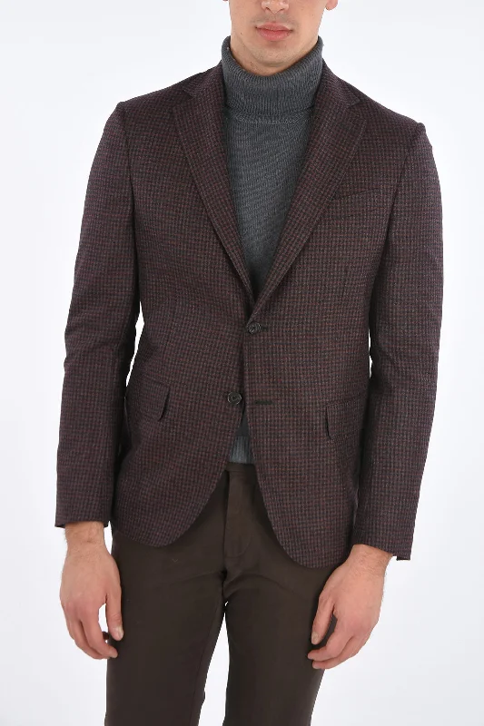 men's warm suits for winter -Corneliani CC COLLECTION SPORTSWEAR Mini Check Blazer with Flap Pockets