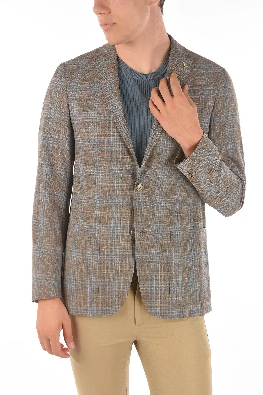 men's wool suit for winter -Corneliani CC COLLECTION Tartan Motif RIGHT Half-lined Blazer