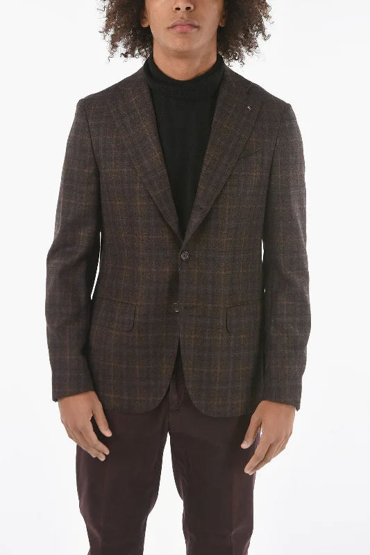 men's suit with suspenders -Corneliani CC COLLECTION Tartan Patterned RETAILORED Blazer