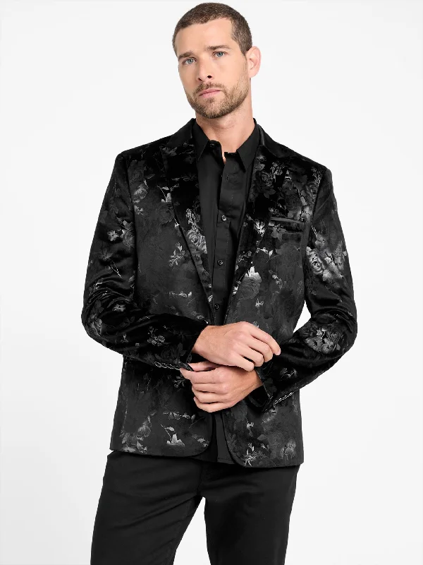 men's slim cut suits -Crown Printed Velvet Blazer