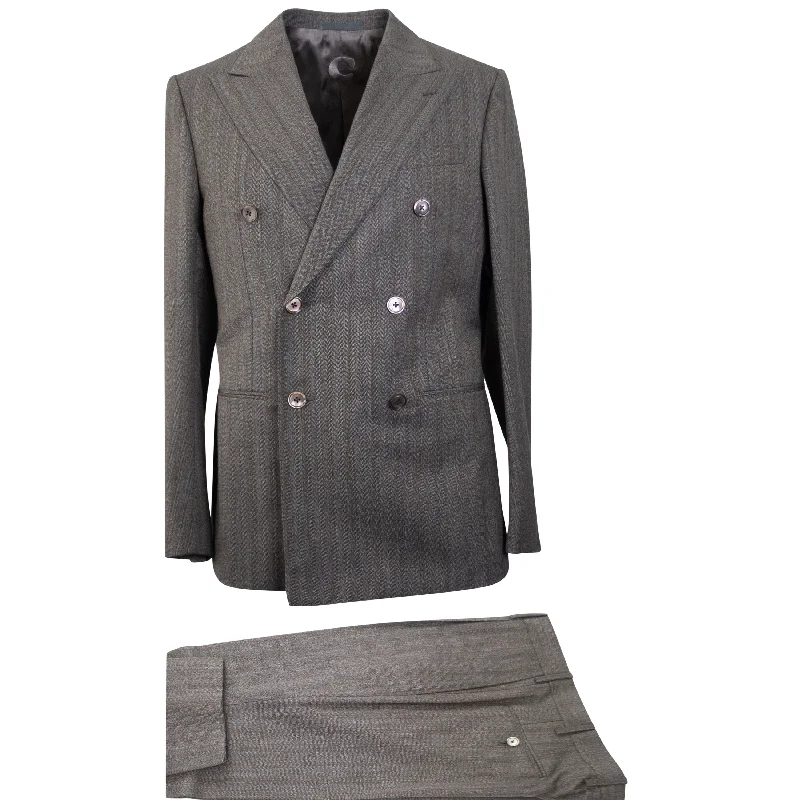 men's custom fit tuxedo suits -Dark Grey Cotton Double Breasted Suit