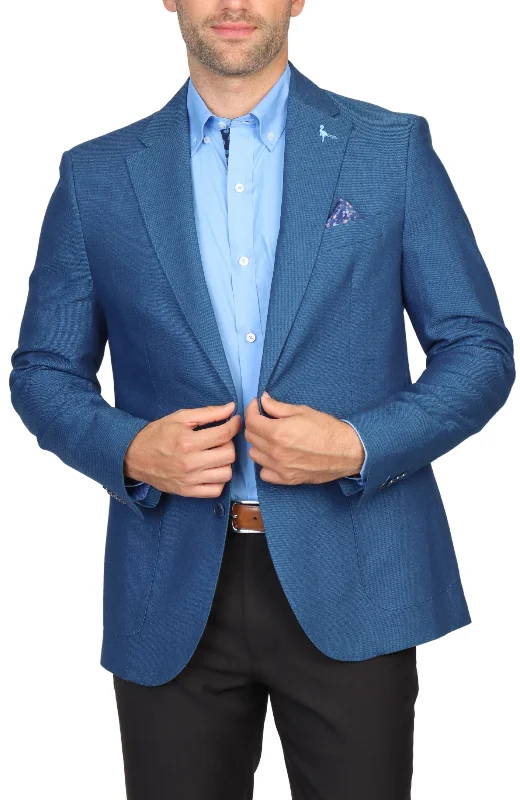 men's modern suits -Denim Blue Dyed Birdseye Solid Sport Coat