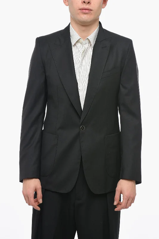 men's business suit with vest -Dolce & Gabbana Silk Blend Slim Fit Blazer with Peak Lapel