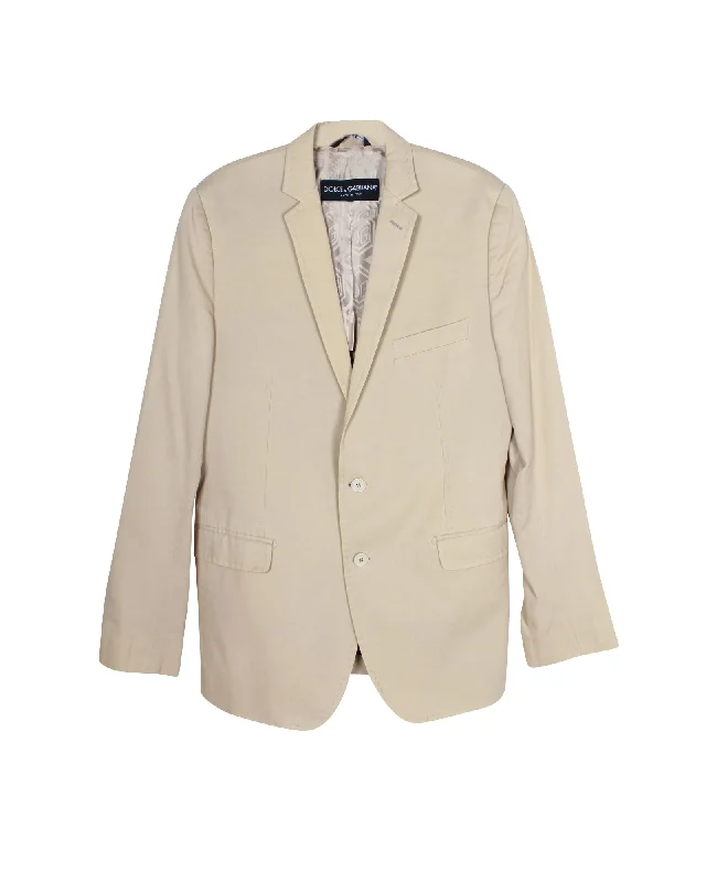 affordable men's suits -Dolce & Gabbana Tailored Single Breasted Blazer in Beige Cotton