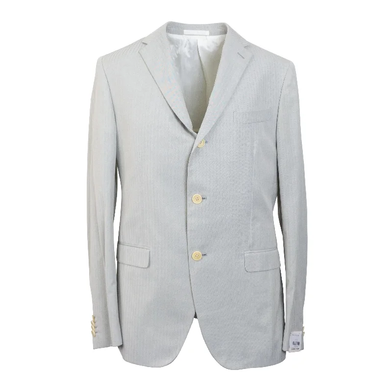 designer suits for men -Dove Grey Cotton Stripe Suit