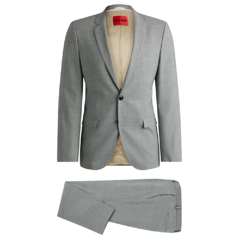 men's classic grey suit jacket -Extra-slim-fit suit in houndstooth performance-stretch fabric