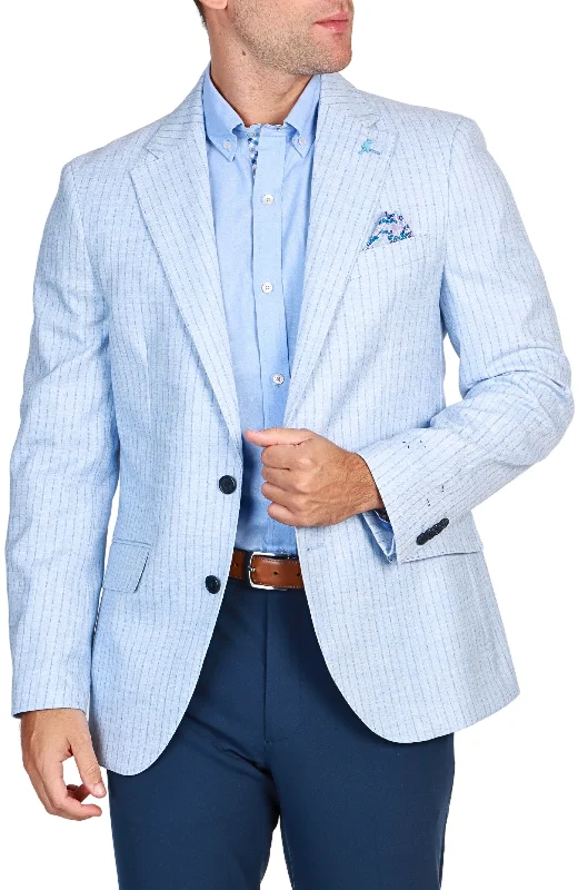 men's luxury tuxedo suits -French Blue Striped Sport Coat