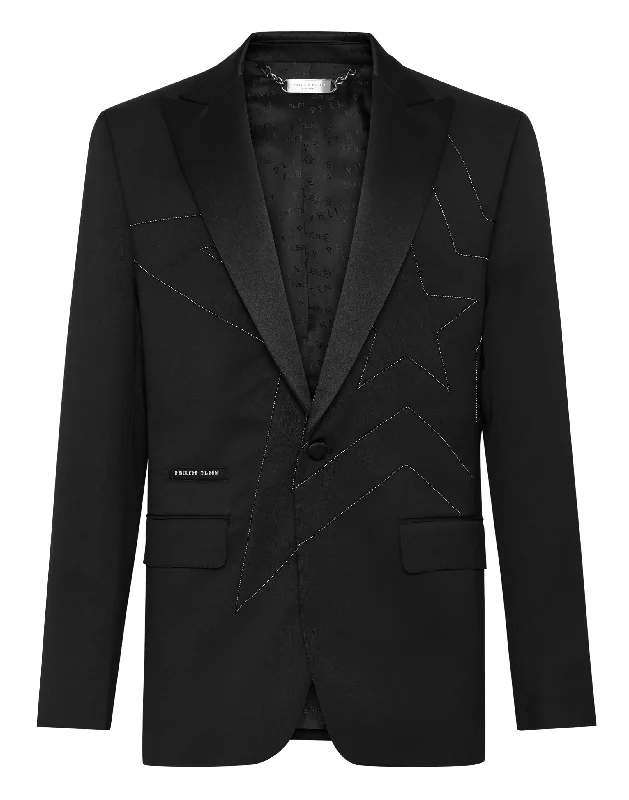 men's formal black suit for work -Gigolò fit Blazer Stars Crystals