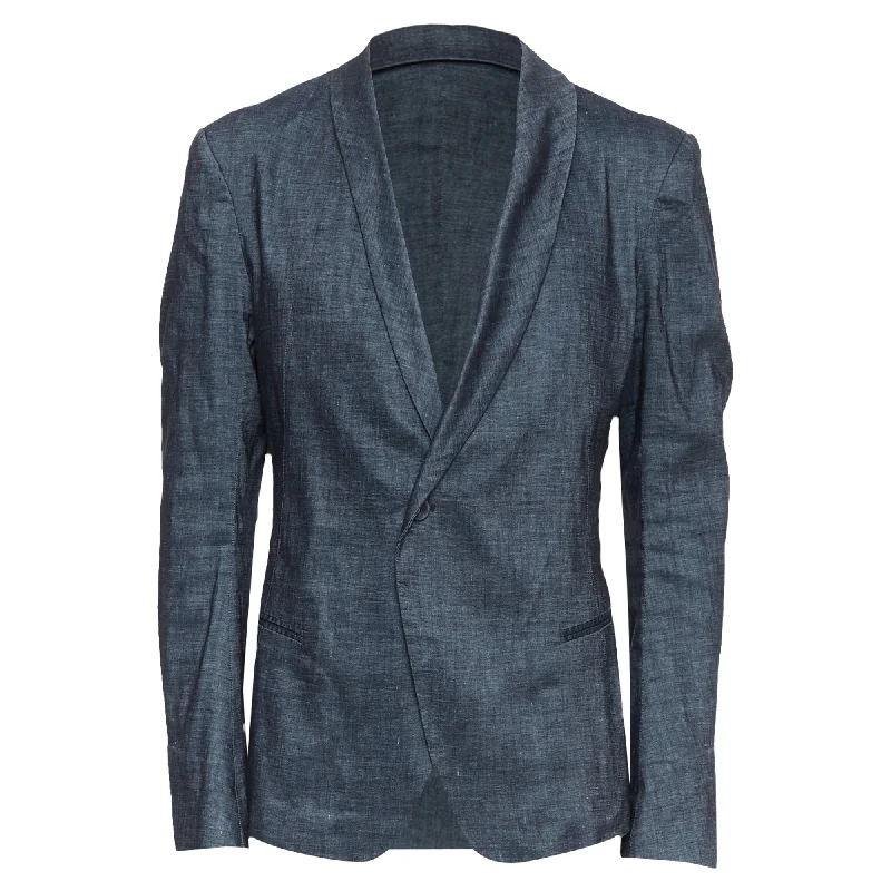 best slim fit suits for men -Haider Ackermann Runway Linen Cotton Shawl Blazer Jacket