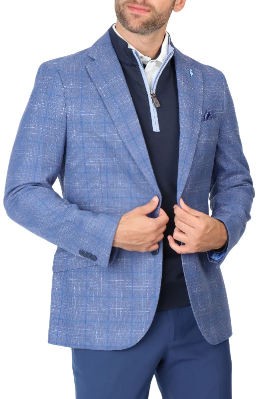 men's suit with cufflinks -Ice Blue Broken Windowpane Sport Coat