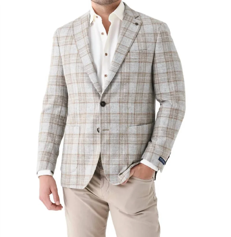 men's beige suit for weddings -Kelling Plaid Soft Jacket - Regular Length In British Grey