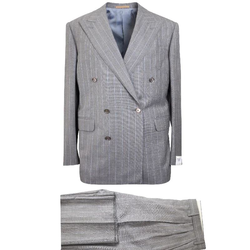 men's tuxedo suits for men -Light Grey Wool Double Breasted Blazer