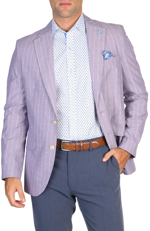 men's patterned suit jackets -Lilac Mini Windowpane Sport Coat