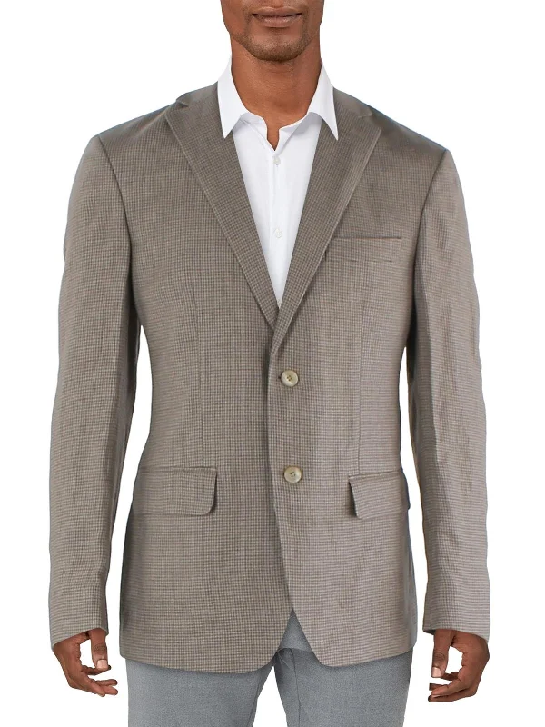 men's beige suit for weddings -Mens Linen Houndstooth Suit Jacket