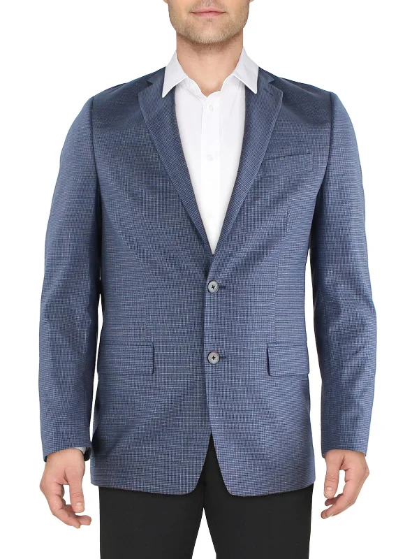 men's suit jackets with notched lapels -Mens Office Checkered Two-Button Blazer