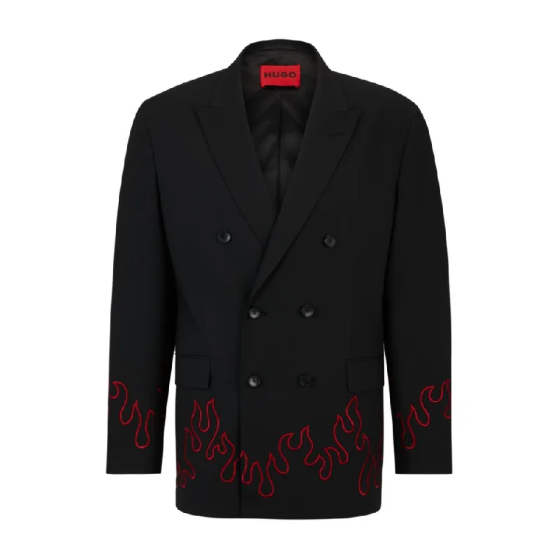 best men's suit for weddings -Modern-fit double-breasted jacket with flame embroidery