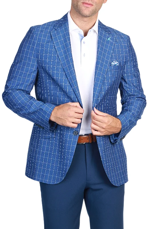 men's green suit jacket -Navy Mini Windowpane Sport Coat