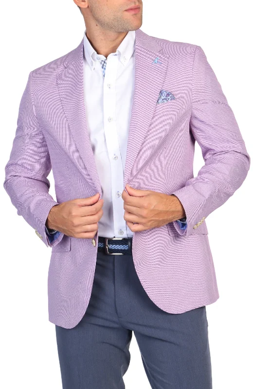 men's suit with cummerbund -Purple Mini Houndstooth Sport Coat