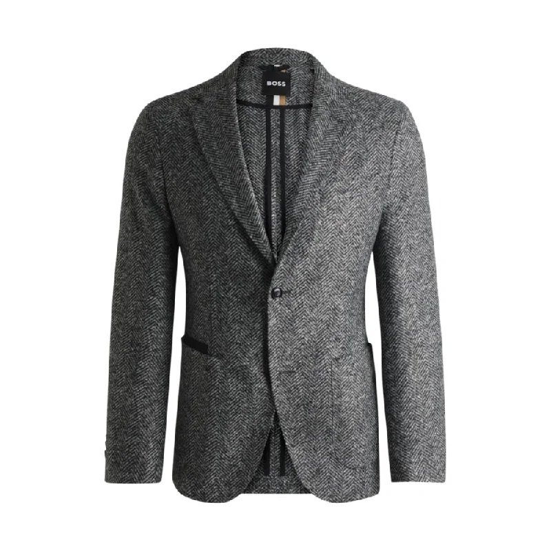 men's elegant grey tuxedo suits -Regular-fit jacket in herringbone jersey