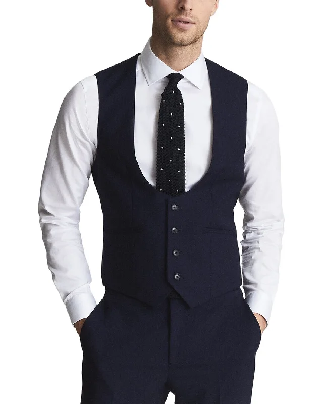 men's casual black tuxedo suit -Reiss Bold Wool Waistcoat