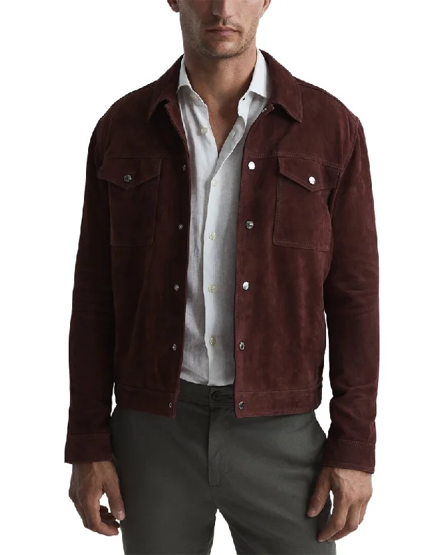 men's elegant suit with tie -Reiss Jagger Suede Trucker Jacket