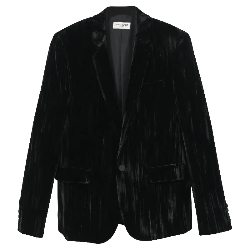 men's formal blue wedding suit -Saint Laurent Blazer in Black Velvet