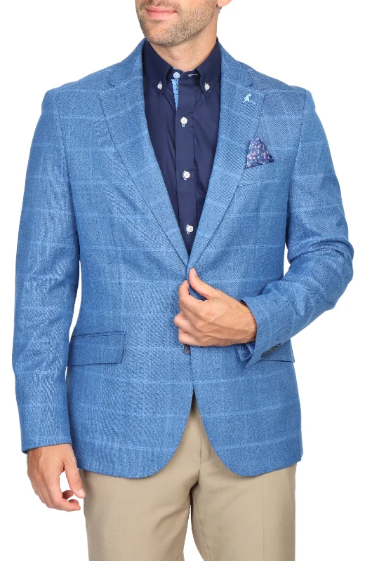 men's fitted formal suits -Sapphire Blue Windowpane Sport Coat