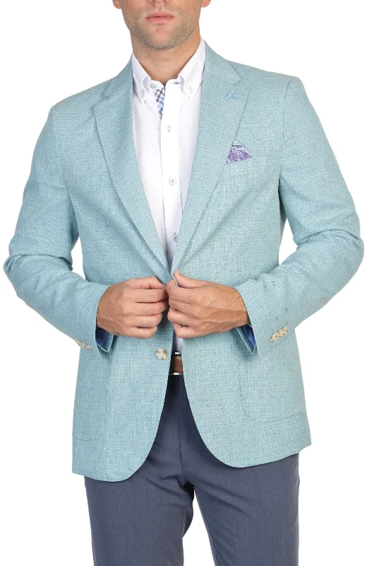 men's suit with bowtie -Sea Glass Green Checkered Sport Coat