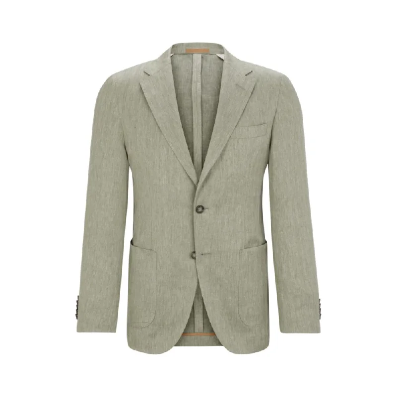 men's formal office suits -Slim-fit blazer in herringbone linen and silk