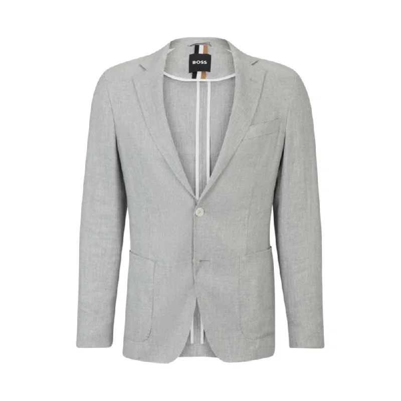 men's tailored formal wear -Slim-fit jacket in a micro-patterned linen blend