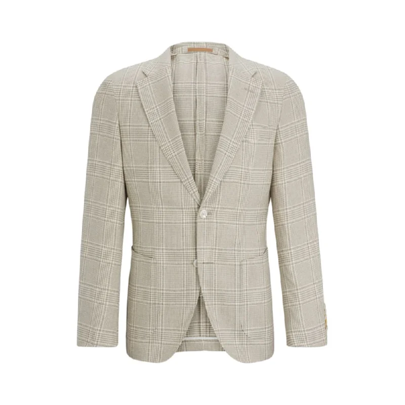 men's wedding suit with tie -Slim-fit jacket in checked wool, linen and silk