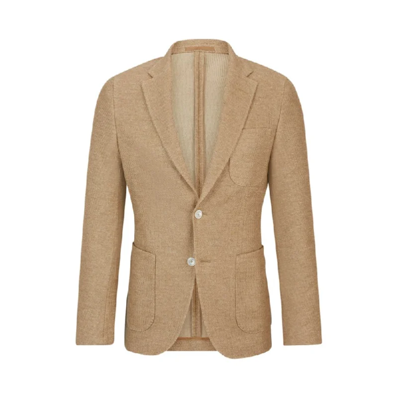 men's luxury suit brands -Slim-fit jacket in micro-patterned linen and cotton