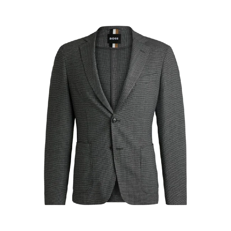 men's formal blue wedding suit -Slim-fit jacket in micro-patterned stretch cloth