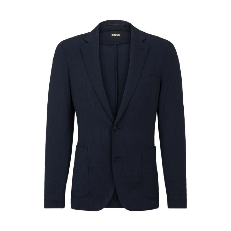 men's suit with belt -Slim-fit jacket in performance-stretch seersucker