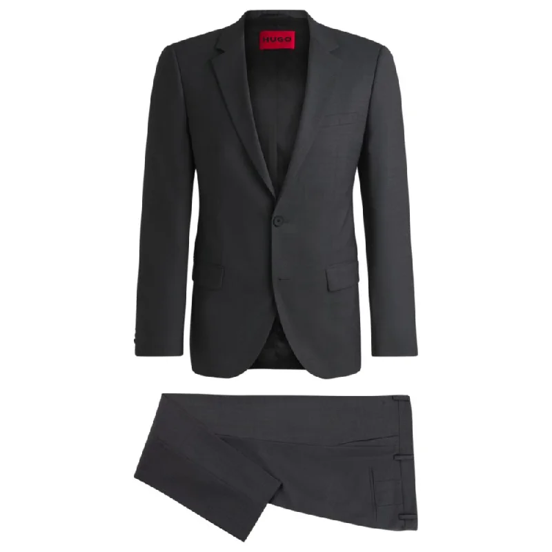 men's charcoal black suit -Slim-fit suit in melange stretch sharkskin cloth