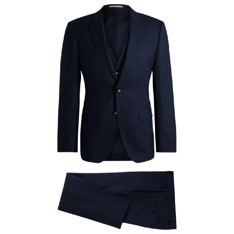 men's blue tuxedo suits -Slim-fit suit in patterned stretch wool