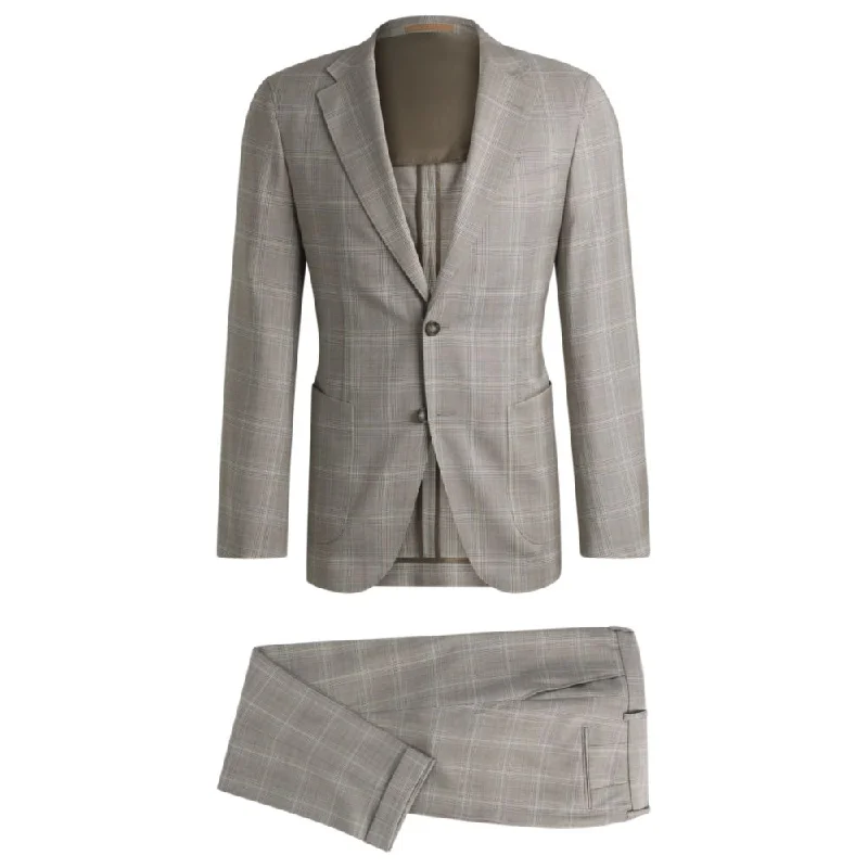 men's grey checked blazer suit -Slim-fit suit in water-repellent checked wool