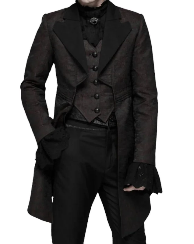 men's warm suits for winter -Steampunk Jacquard Coat In Brown