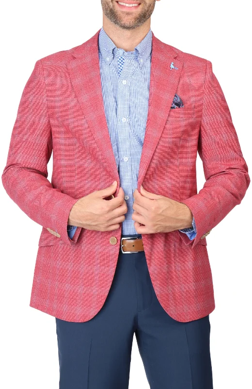 men's beige suit for weddings -Sunwashed Red Signature Glen Plaid Sport Coat