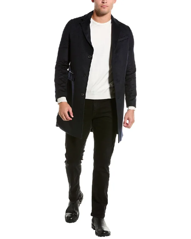 men's designer tuxedo jackets -The Kooples Leather -Trim Wool & Cashmere-Blend Coat