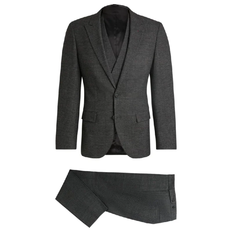 men's navy tuxedo suit jacket -Three-piece slim-fit suit in checked flannel