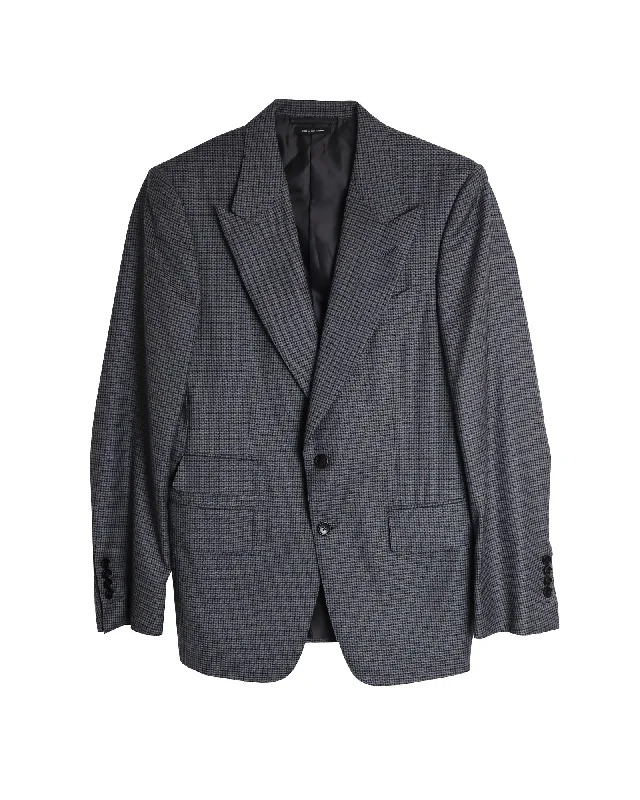 men's business suits online -Tom Ford Shelton Micro-Houndstooth Dinner Jacket in Grey Wool