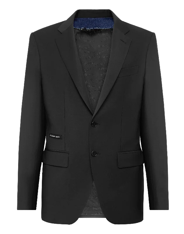 men's fitted formal suits -Wool Blazer Gigolò fit Crystal Skull with Crystals