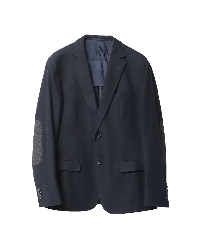 men's luxury business suits -Z Zegna Elbow Patch Blazer Jacket in Black Wool