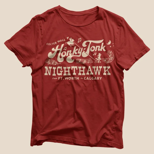 men's casual work shirts-Colter Wall Honky-Tonk Nighthawk T-Shirt Vintage Red