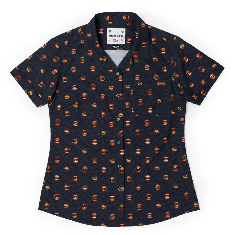 men's shirts with unique buttons-"Burgers" by Kelly Gilleran – Women's KUNUFLEX Short Sleeve Shirt