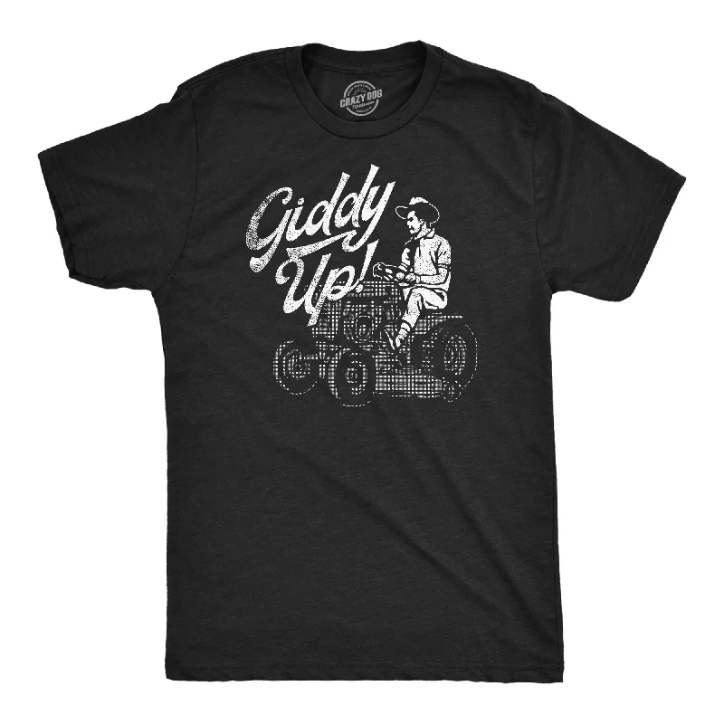 stylish men's dress shirts-Giddy Up Lawn Mower Men's T Shirt